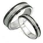 Gemini His and Her Black Titanium Promise Rings Couple Matching Wedding Rings Set 6mm & 4mm Width Men Ring Size : 13.5 Women Ring Size : 5.5 Valentine's Day Gifts