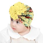 SYGA Baby Turban Hat, Toddler Beanie Cap Infant Hat 6 Month-4 Years Cotton Floral Baby Cap Headwear Unisex with Big Flower Soft Cute Hat, Yellow Floral