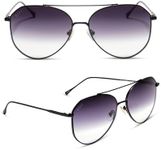 DIFF Jane lightweight oversized aviator sunglasses women UV400 protection, Matte Black + Sharp Grey Gradient