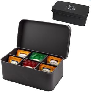 AuldHome Enamelware Tea Bag Box (Black), Classic Sleek Style Tea Storage Tin