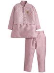 AHHAAAA Kids Ethnic Cotton Silk Blend Nehru Modi Jacket Kurta & Pyjama Set for Boys 8104 (10-11 Years, Pink)