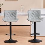 Kidol & Shellder Bar Stools Set of 2 Gray Leather Barstools Adjustable Kitchen Counter Stools with Backrest Cushion Breakfast Swivel Stools