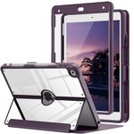 MoKo Case for iPad 9th Generation with Pencil Holder, iPad 8th/7th Gen Case 10.2-inch, Built-in Screen Protector Clear Back, Stain Resistant Multi Angle Viewing Stand, Auto Wake/Sleep, Dark Purple