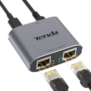Tenda Ethernet Splitter 1 to 2 High Speed 1000Mbps, RJ45 Gigabit Ethernet Cable Splitter 1 to 2, LAN Splitter with USB Power Cable for Cat 5/6/7/8 Cable（SG103M）