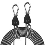 STAYGROW 2-Pack 1/8” Adjustable Rope Hanger, Heavy Duty Ratchet Tie Down Strap with Reinforced Metal Gear, Ratcheting Pulley System Bungee Cord for Hanging Plants Grow Light and Various Tie-Down Uses