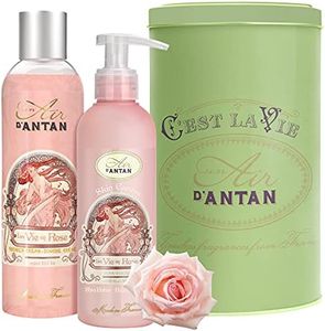 Un Air d'Antan Christmas Gift Set for Women- 2 Pieces Body Lotion & Body Wash Set- Birthday Gifts for Women- Gift Box, Body Bath Set-Rose, Peach & Patchouli Body Moisturizer (200ml) Shower Gel (250ml)