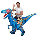 Spooktacular Creations Adult Inflatable Dinosaur Costume, Riding a Raptor Digital Printing Blow-up with LED Light Eyes