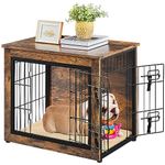 Yaheetech 27.5'' Dog Crate Furniture with Cushion Wooden Dog Crate with Double Doors/Adjustable Feet Side End Table for Small Dogs