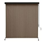 VICLLAX Premium Outdoor Roller Shade for Porch Deck Balcony, 200GSM 95% Sun Shade Patio Cordless Roll Up Shade with Aluminum Valance (8' W X 8' L), Mocha