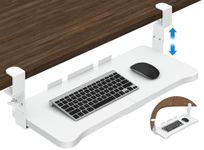 Kayfia Height Adjustable Keyboard Tray, Under Desk Keyboard Tray Slide Out With 45° Adjustable C Clamp For L Shaped Desk, 26" (31" Including Clamps) x 11.7" Computer Drawer For Ergonomic Typing, White