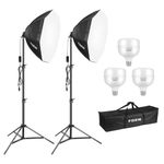 FGen Softbox Photography Lighting Kit, 135W Bulb Softbox with Ruggedised Tripod and 5500K Studio Lights 70cm Octagonal Soft box Cable Length 2.5m Suitable for Studio Photography and Video Recording