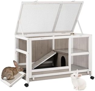 Ketive Rabbit Hutch Indoor - Rabbit Cage Outdoor On Wheels Buuny Hutch Guinea Pig Cage Bunny Cage with Run and Hideout Hamster Cage with Wire Netting Above Pull Out Tray Pet House for Small Animals