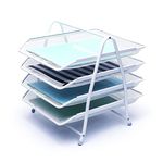 EXERZ Letter Trays 4 layers, Free Standing Paper Sorter - Desk Organiser - File Holder - Wire Mesh Metal File Rack - For Office, School, Home, Study (4 x White)