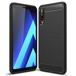 NALIA Case compatible with Samsung Galaxy A7 2018, Carbon-Look Protective Smart-Phone Back-Cover Rubber Etui, Ultra-Thin Shockproof Soft Skin Silicone Slim-Fit Bumper Flexible Protector Shell - Black