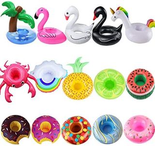 iShyan Inflatable Drink Holder, 15 Pack Drink Floats Inflatable Cup Holders Flamingo Coasters for Swimming Pool Party