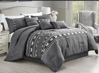 WPM WORLD PRODUCTS MART 7 Piece Western Southwestern Native American Design Comforter Set Grey White Multicolor Embroidered Queen Size Bed in a Bag Navajo Print Bedding Set (22528, Queen)