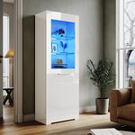 ELEGANT 165cm Display Cabinet White High Gloss Sideboard Cupboard Unit Furniture, Multicolour LED Lights with Remote