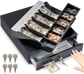 Volcora 13" Manual Push Open Cash Register Drawer for Point of Sale (POS) System, Black Heavy Duty Till with 4 Bills and 5 Coin Slots, Key Lock with Fully Removable Money Tray and Double Media Slots