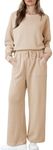 Dokotoo Women's Fall Lounge Sets Casual Crewneck Sweatshirt And Wide Leg Pants 2 Piece Outfits Sweatsuit Cotton Lounge Sets Womens Clothes Beige Large