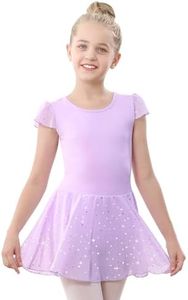 Stelle Ballet Leotards for Girls Dance Leotard with Skirt Toddler Pink Ballet Outfit Ruffle Sleeve Kids Dance Dress（BA002-Purple,6-7Years