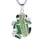 XSMZB Frog Shape Urn Necklace for Ashes for Pet Human Frog Cremation Jewelry Ashes Pendant Stainless Steel Memorial Jewelry for Women Men(Green)