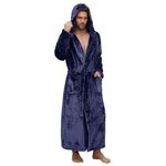 U2SKIIN Mens Robe with Hooded, Full Length Thickened Plush Robe for Men(Navy,2XL/3XL)