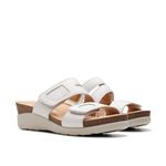 Clarks Collection Women's Calenne Maye Wedge Sandal, White Leather, 8 Medium US