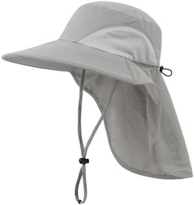 Home Prefer Outdoor UPF50+ Sun Hat Wide Brim Mesh Fishing Hat with Neck Flap, Light Gray, Large-X-Large