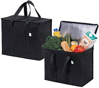 VENO 2 Pack Cooler Bag and Insulated Grocery Bags for Food Delivery, Collapsible Cooler, Reusable Shopping Bags for Groceries with zipper, Foldable, Heavy-Duty, Stands Upright (Black, 2 Pack)