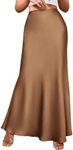 BTFBM Women's Summer Fall Skirt 2024 Silk Elegant High Waist Cocktail Party Wedding Mermaid Satin Maxi Skirts(Solid Coffee, Small)