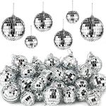 36 Pieces Mirror Disco 4D Ball Silver Hanging Disco 4D Ball Small Party Mirror Balls Cool Reflective Decor Christmas Tree Ornaments for Wedding Party Dance Music Festival, 3 Sizes