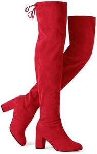 Vepose Women's Over The Knee High Boots Red Suede Thigh High Boot Vegan 3 Inch Chunky Heels Zipper Adjustable Opening 991 Shoes Size 7 (CJY991 red 07)