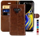 MONASAY Wallet Case Fit for Galaxy Note 9, 6.4-inch, [Included Screen Protector] Flip Folio Leather Cell Phone Cover with Credit Card Holder for Samsung Galaxy Note 9, Brown