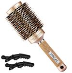 VISCAL Nano Thermal Ceramic & Ionic Round Hair Brush Large Round Hair Brush with Boar Bristle 3.3 inch, for Hair Drying, Styling, Curling, Adding Hair Volume and Shine, Gold Brown.