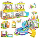Friends Pool Party Building Kit for Girls - Swimming Pool Supermarket Mall Building Blocks Set, Creative Building Toy Gift for Girls Aged 6-12 (1375 Pieces)