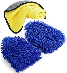 2 PCS Microfiber Car Wash Mitts and One Microfiber Cleaning Cloth，Large Siz Wash Glove Double Sided，Absorbent Microfibre Cleaning Mitts for Cars,Glass, Floor