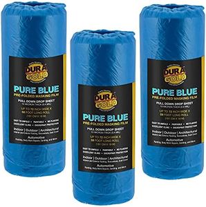 Dura-Gold 72" Wide x 59' Long Roll of Pure Blue Pre-Folded Making Film, 3 Pack - Overspray Paintable Plastic Protective Sheeting, Pull Down Drop Sheet, Auto Painting, Cover Cloth Home Walls Furniture