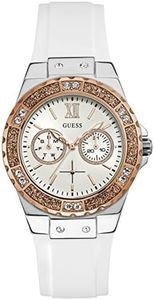 GUESS Women's Stainless Steel + Stain Resistant Silicone Watch, White/Silver Tone/White, NS, LIMELIGHT