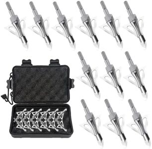 ROUDJER Hunting Crossbow Broadheads with Storage Box, 12 Pack 100 Grain Arrow Tip with 3 Stainless Steel Blades for Crossbow and Compound Bow (Silver)