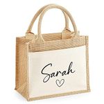 Personalised Jute Lunch Bag with Name & Heart, Personalised Work Bag, Eco Friendly Office Bag, Teacher Bag, Tote Bag, Shopper Bag, Woman Bag