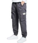 LAUSONS Boys Cargo Trousers for Kids Joggers Pants Elastic Waist Casual with Multi Pockets Grey 13-14 Years