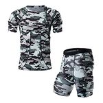 DGYAO Rubgy T Shirt, Mens Football Padded Tops Shorts for Shoulder Rib Chest Thigh Protector, Boys Camouflage Safe Guard Protective Armour for Goalkeeper