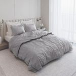 LABHAM - Heather Pure Cotton Linen Finish, Yarn Dyed, King Size Bedsheet for Double Bed (108'' x 108'') with 2 Pillow Covers - Grey