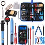 Soldering Iron Kit,WOWGO 60W Adjustable Temperature with Digital Multimeter,5 Soldering Tips,Soldering Iron Stand,Tin Wire Tube,Desoldering Pump and Portable PU Tool Bag