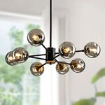 8 Light Chandelier Pendant Lighting Black with Glass Globes Classic Vintage Ceiling Light Fixture for Kitchen Living Room Dining Room Bedroom Farmhouse.