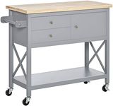 HOMCOM Kitchen Cart, Rolling Kitchen Island with Storage Drawers, Coffee Cart with Rubberwood Top (Gray)