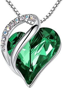 Leafael Holiday Gift Necklaces for Women, Infinity Love Heart Pendant with Emerald Green Birthstone Crystal for May, Silver Plated 18 + 2 inch Chain, Christmas Jewelry or Birthday Gifts for Mom & Wife