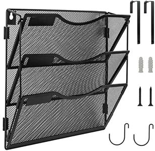 BOHDK Wall Organizer 3 Pockets, Wall File Organizer, Detachable Mesh Hanging File Folders Holder with Label Panel | 2 Hooks | Wall Mount & Door Hanging for Home Office