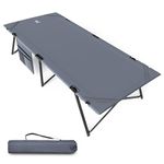 EVER ADVANCED Camp Bed for Adults, Folding Camp Beds with Side Pocket, Heavy Duty Camp Cot, Enlarged Camping Cot Bed with Carry Bag, Portable Camping Beds for Outdoor Office Guest, Loads 200KG, Grey