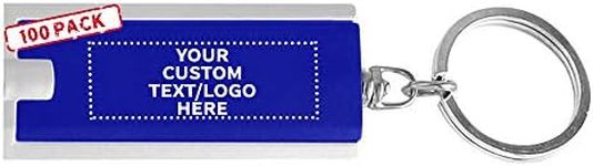 DISCOUNT PROMOS 100 Flashlight Keychains Pack - Customizable Text, Logo - Rectangle, Plastic - Blue